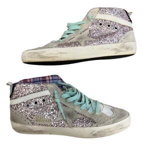 Golden Goose Mid Star Glitter Sneakers Pink Blue Size 39 US 9